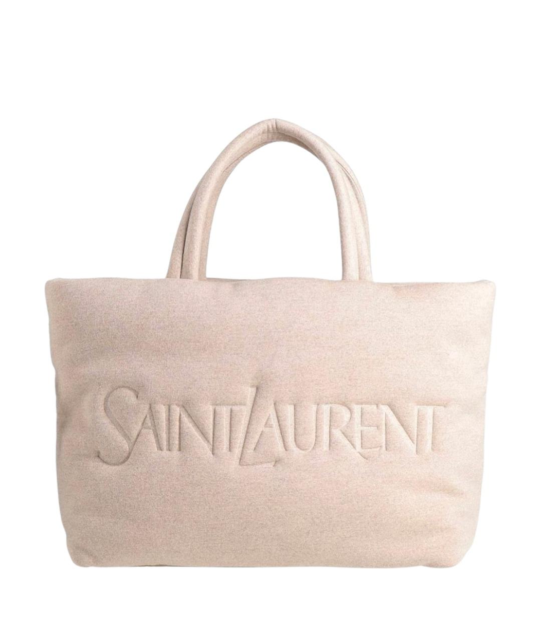 SAINT LAURENT Бежевая тканевая сумка тоут, фото 1