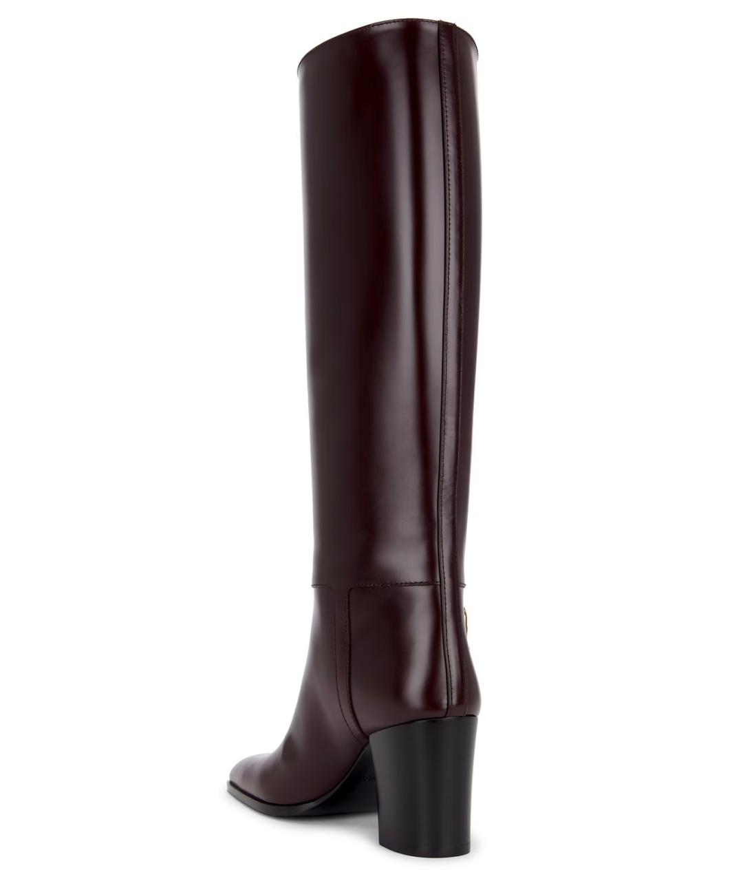 SAINT LAURENT Бордовые кожаные сапоги, фото 7