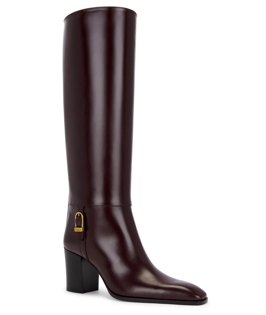 SAINT LAURENT Бордовые кожаные сапоги, фото 4