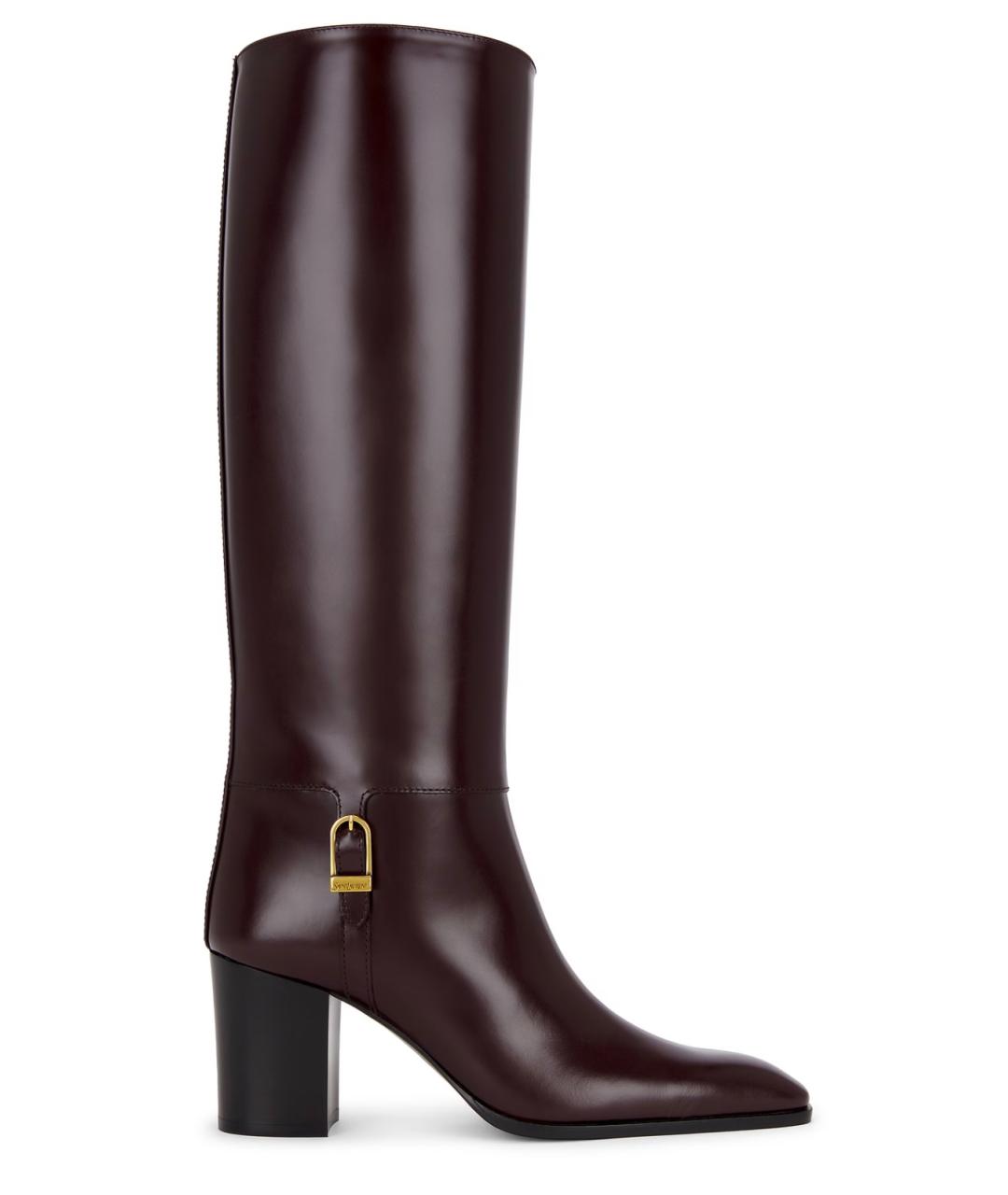 SAINT LAURENT Бордовые кожаные сапоги, фото 1