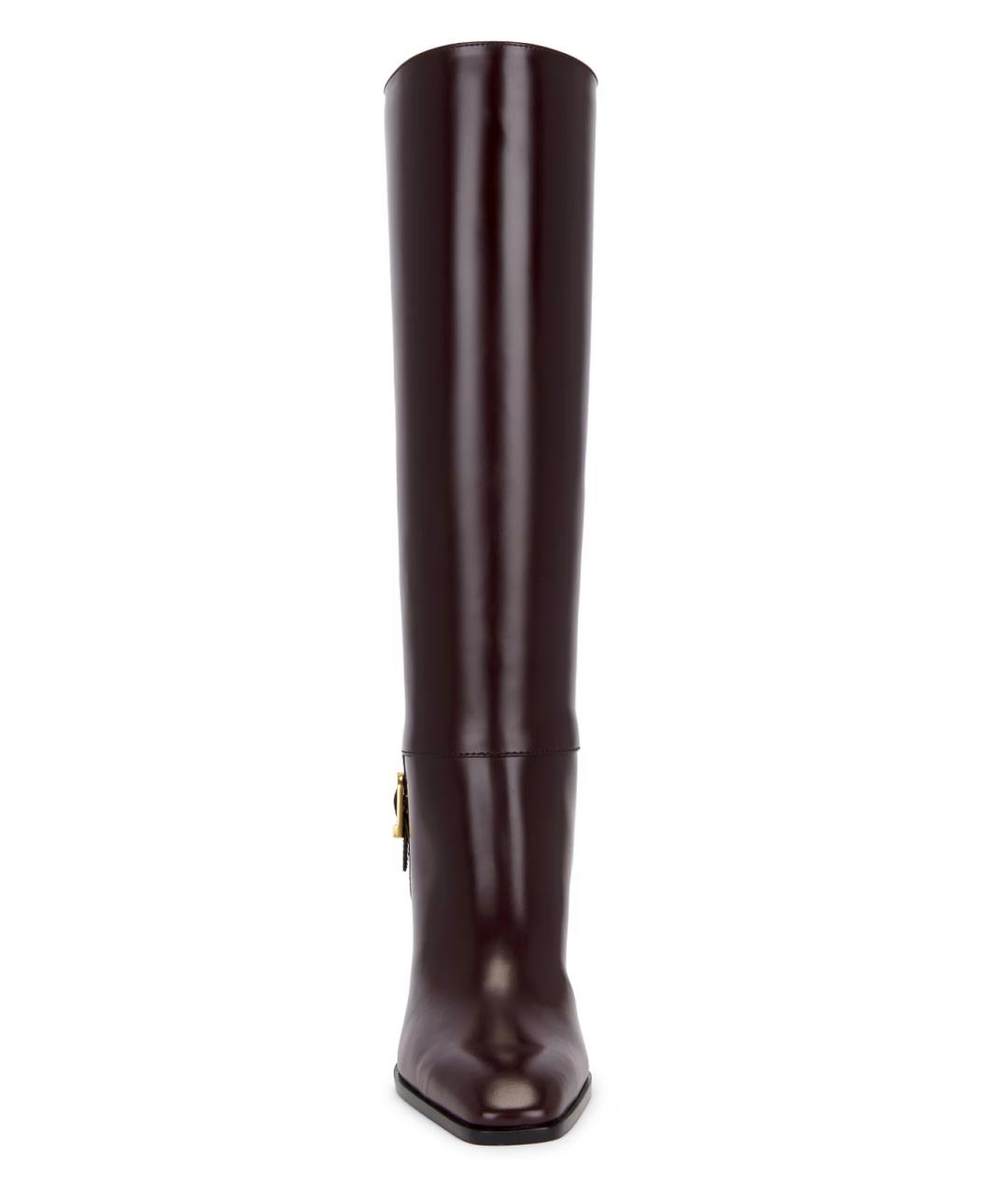 SAINT LAURENT Бордовые кожаные сапоги, фото 5