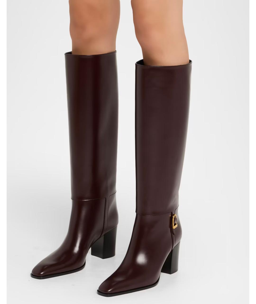 SAINT LAURENT Бордовые кожаные сапоги, фото 2