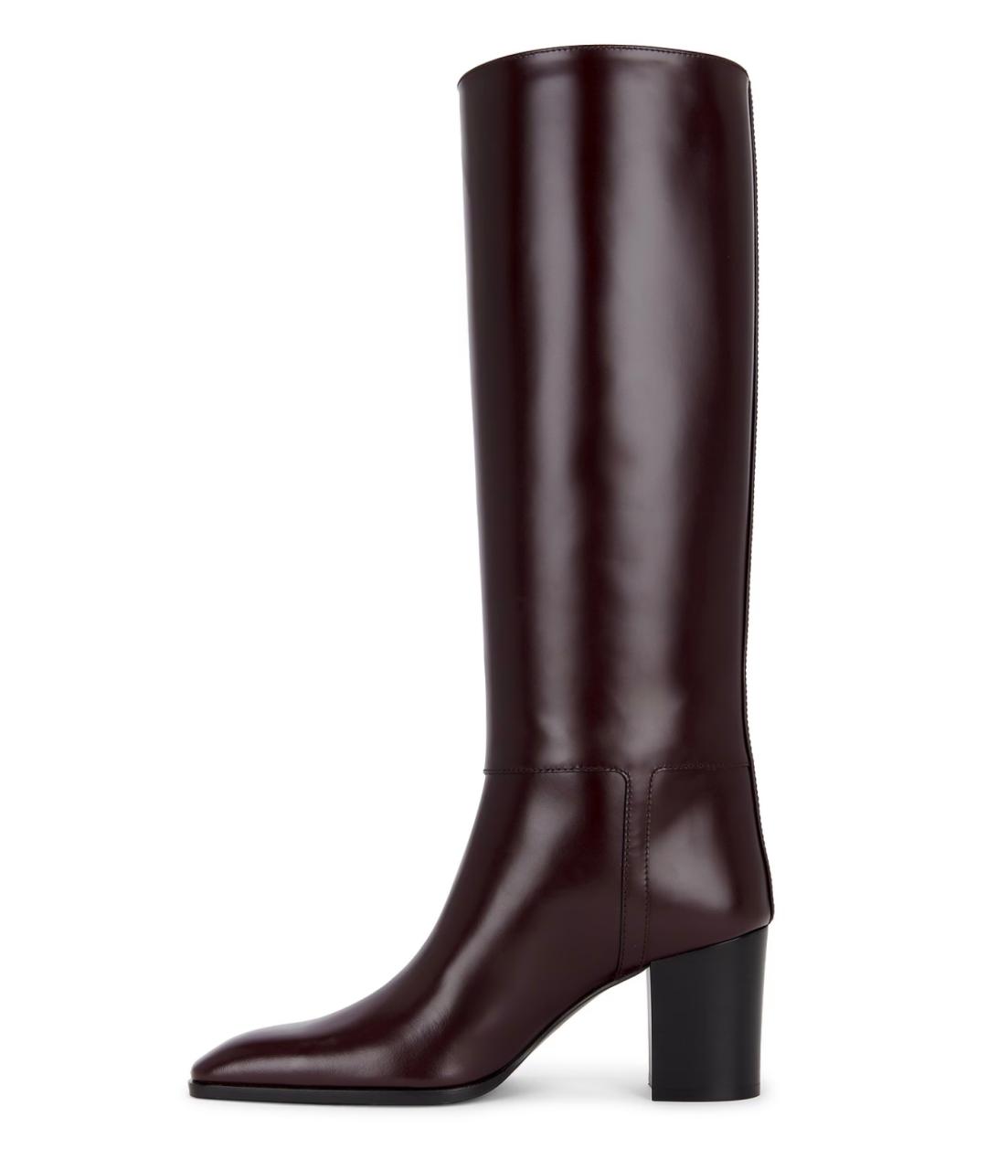 SAINT LAURENT Бордовые кожаные сапоги, фото 6