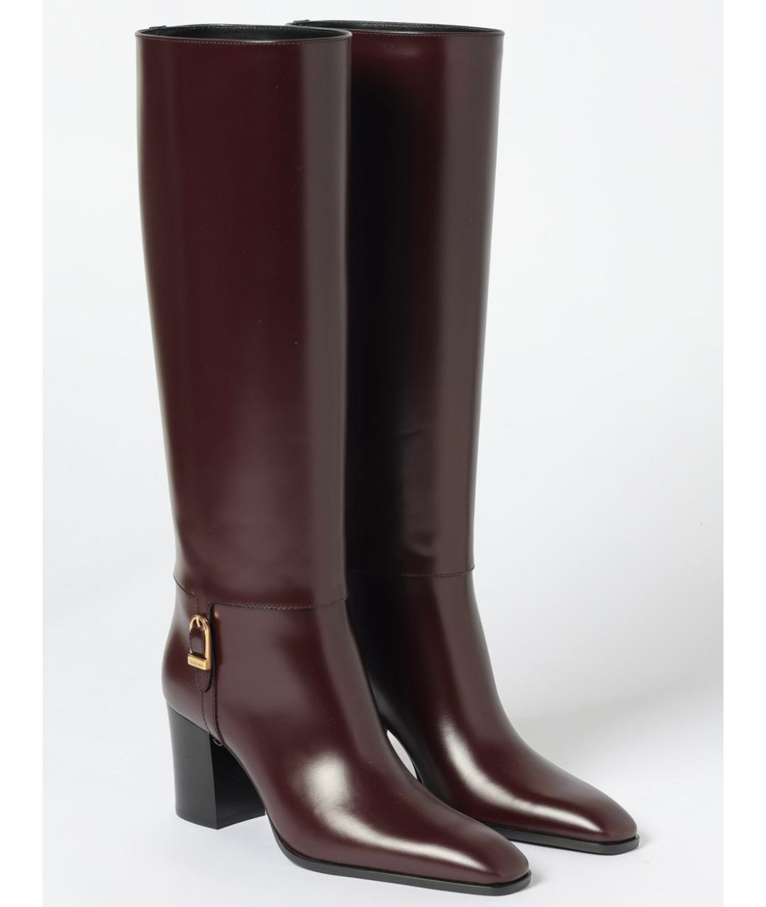 SAINT LAURENT Бордовые кожаные сапоги, фото 8