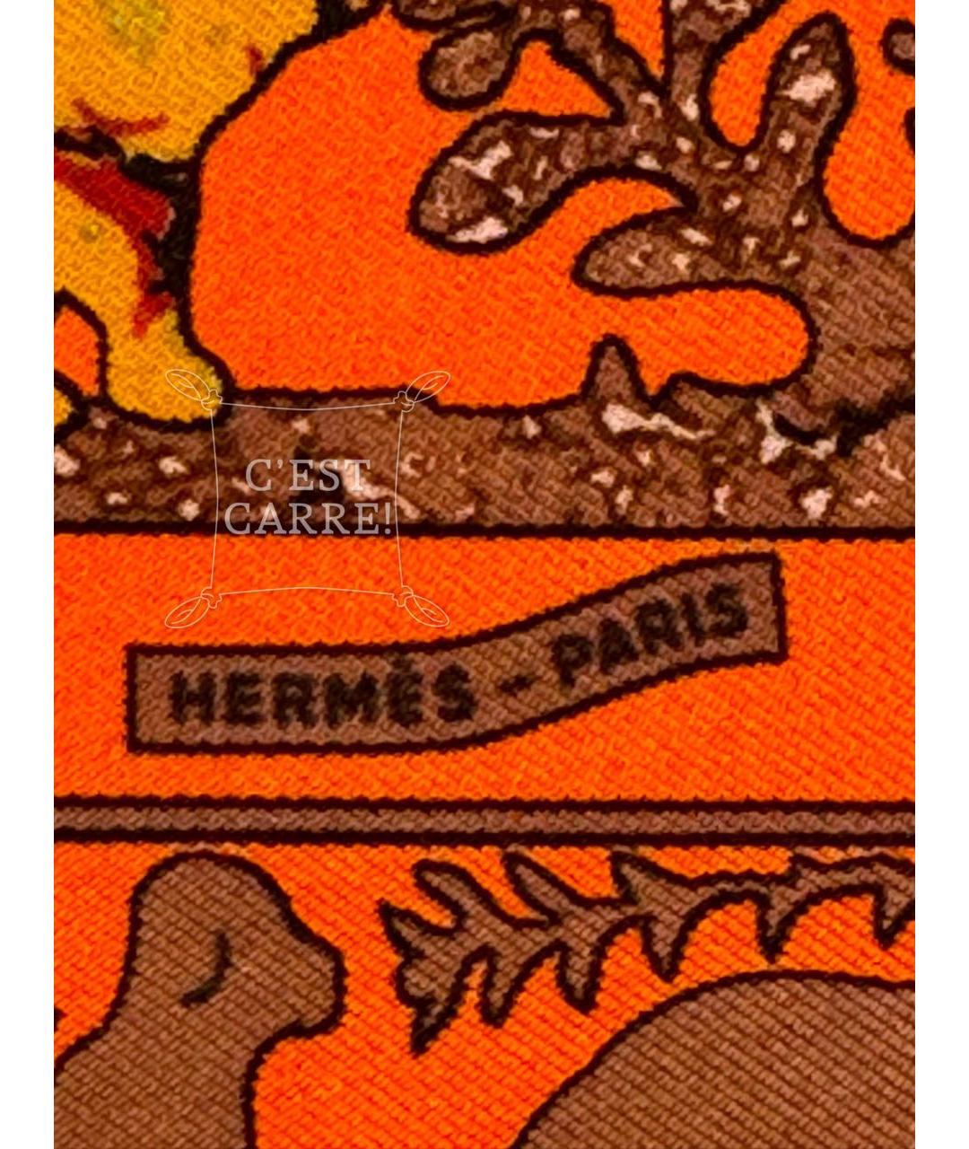 HERMES Оранжевый шелковый платок, фото 2