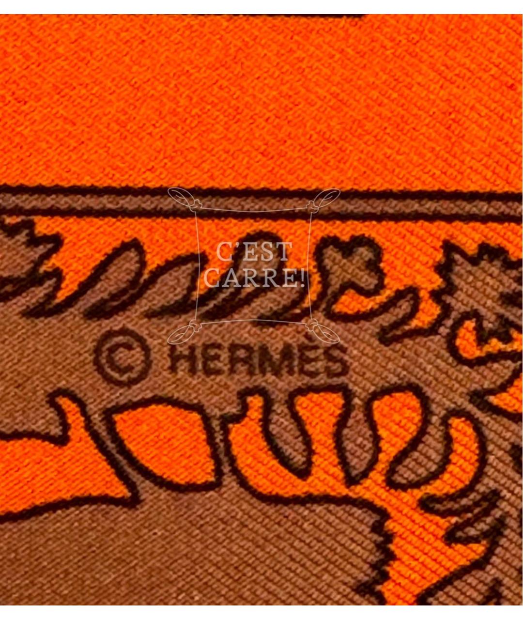 HERMES Оранжевый шелковый платок, фото 5