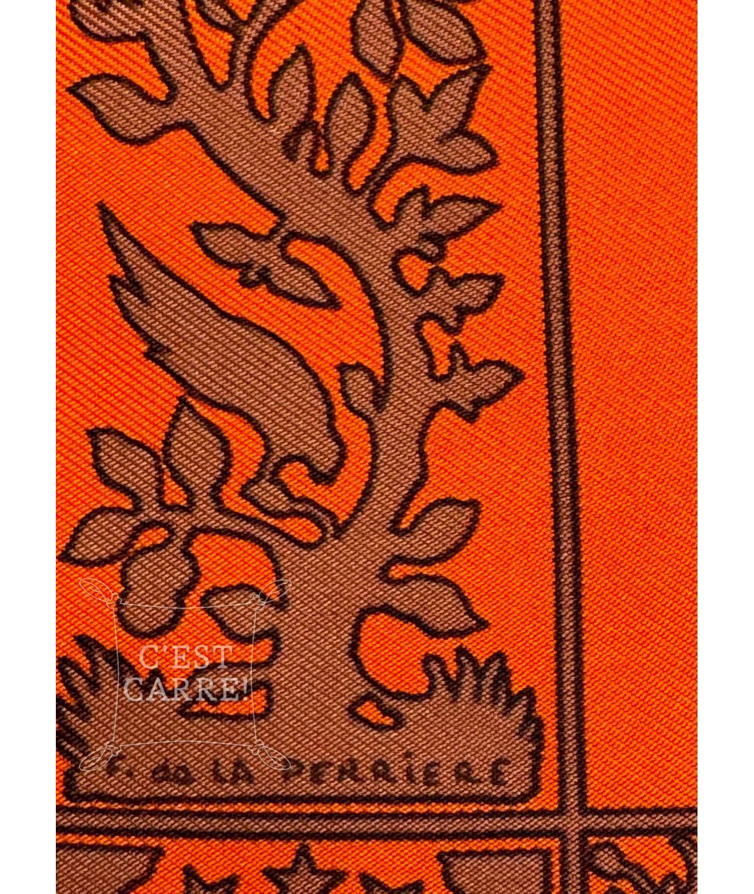 HERMES Оранжевый шелковый платок, фото 4