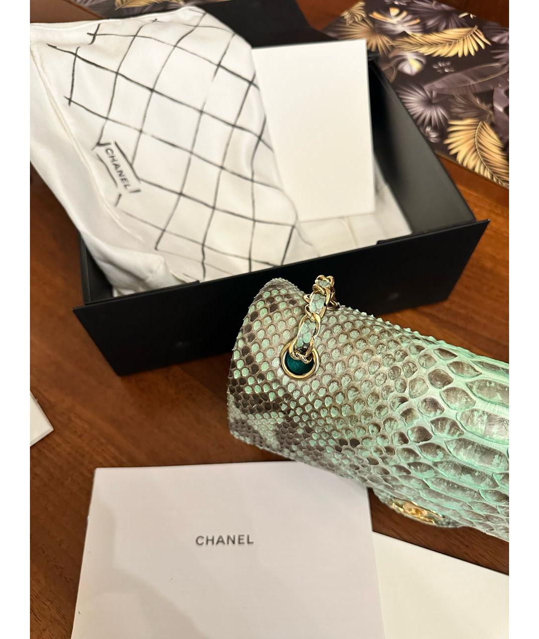CHANEL Бирюзовая сумка через плечо из кожи питона, фото 7