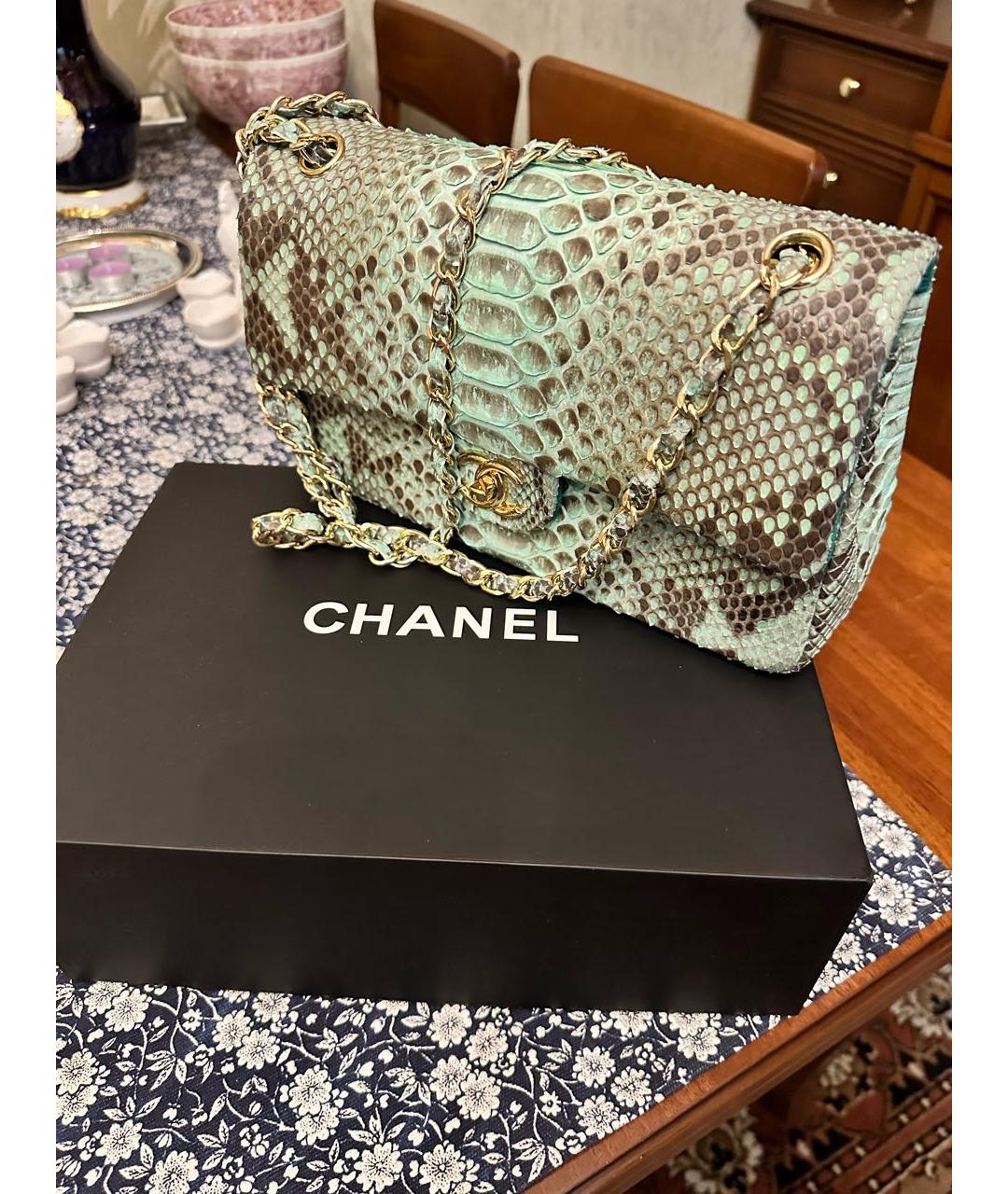 CHANEL Бирюзовая сумка через плечо из кожи питона, фото 6