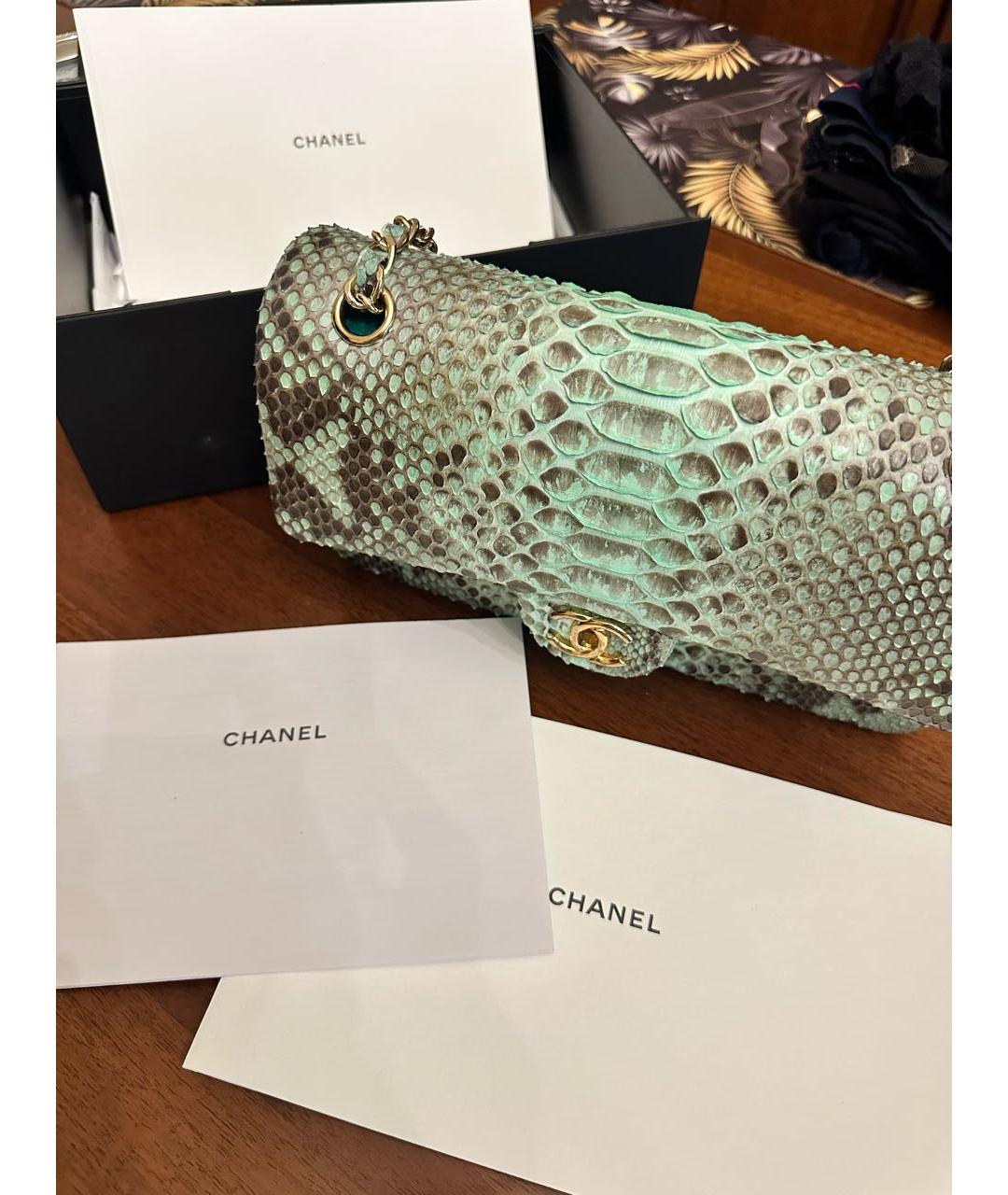 CHANEL Бирюзовая сумка через плечо из кожи питона, фото 5
