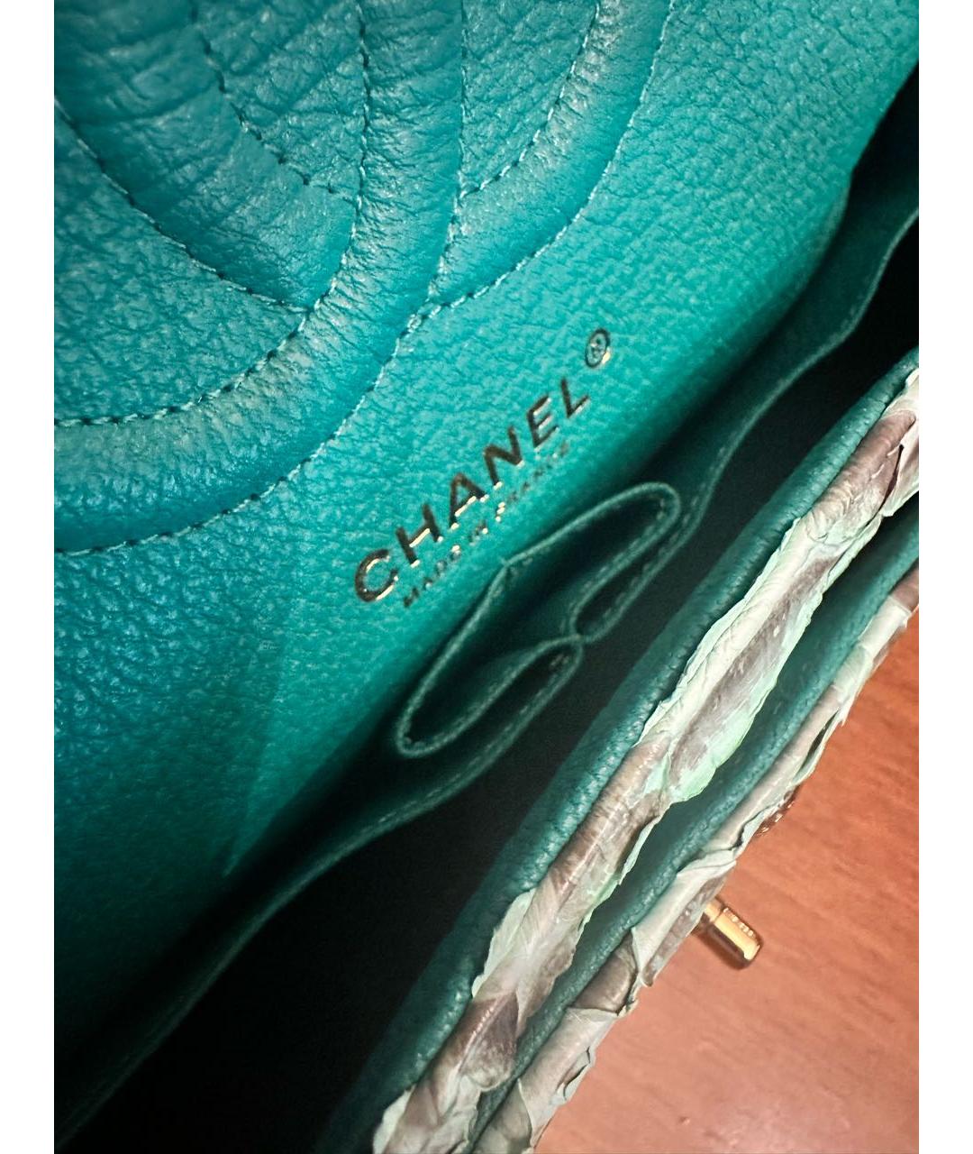 CHANEL Бирюзовая сумка через плечо из кожи питона, фото 7