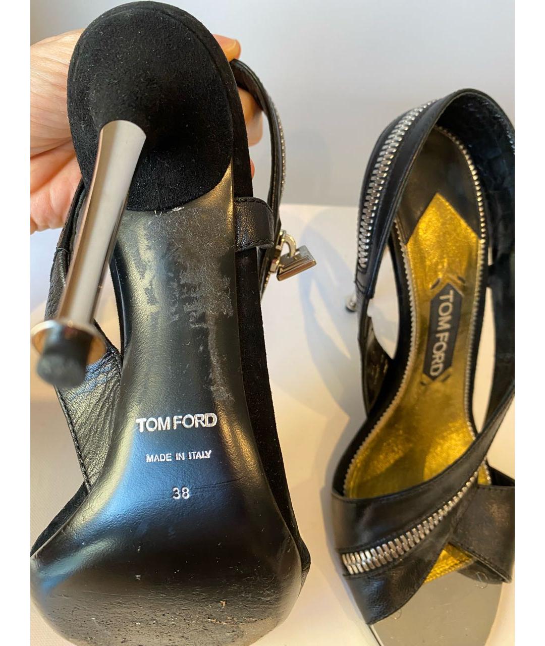 TOM FORD Черные кожаные босоножки, фото 4