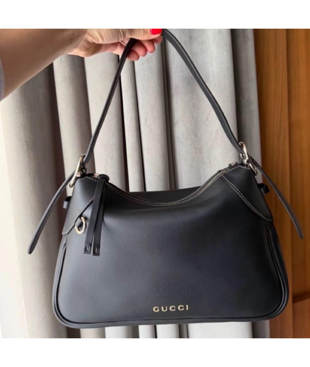 GUCCI Черная кожаная сумка с короткими ручками, фото 7