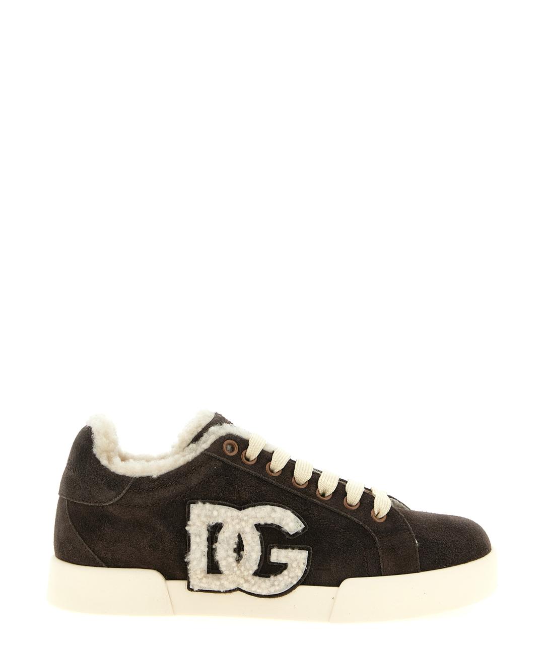 DOLCE&GABBANA Коричневые кожаные кроссовки, фото 1