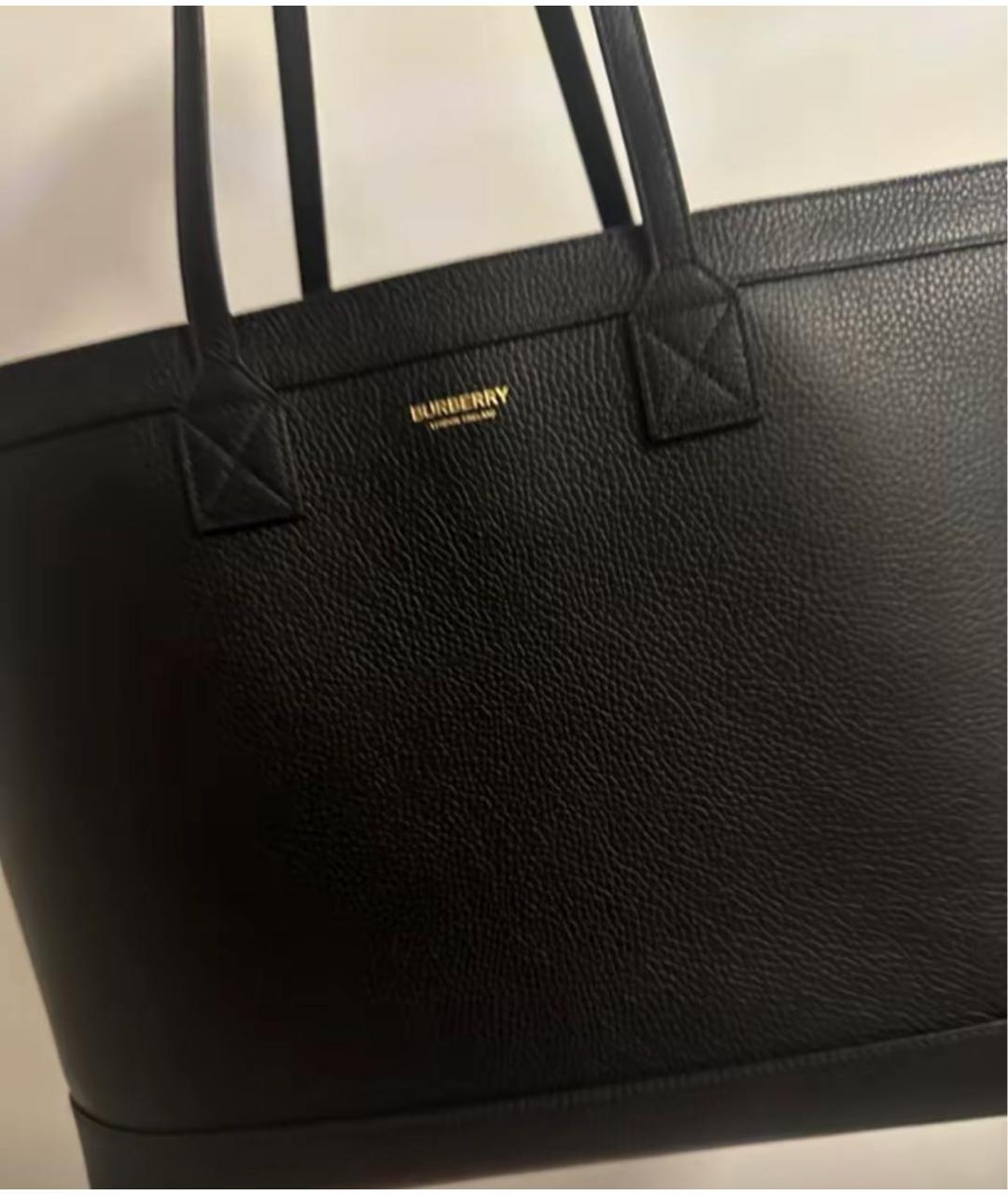 BURBERRY Черная кожаная сумка тоут, фото 5