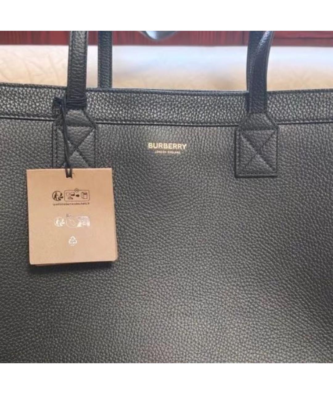 BURBERRY Черная кожаная сумка тоут, фото 8