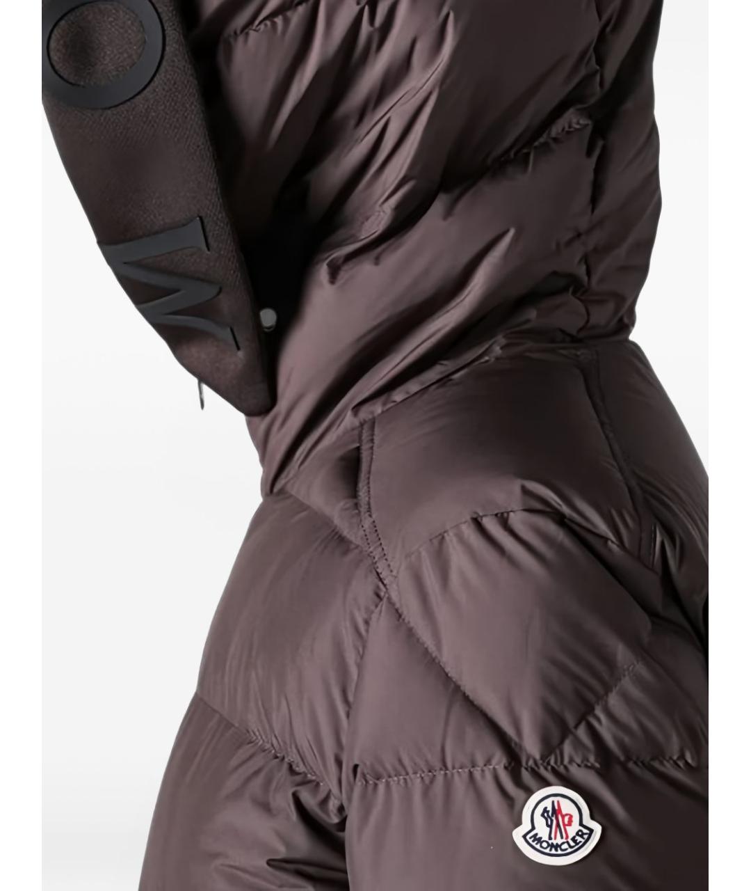 MONCLER Коричневый полиэстеровый пуховик, фото 2