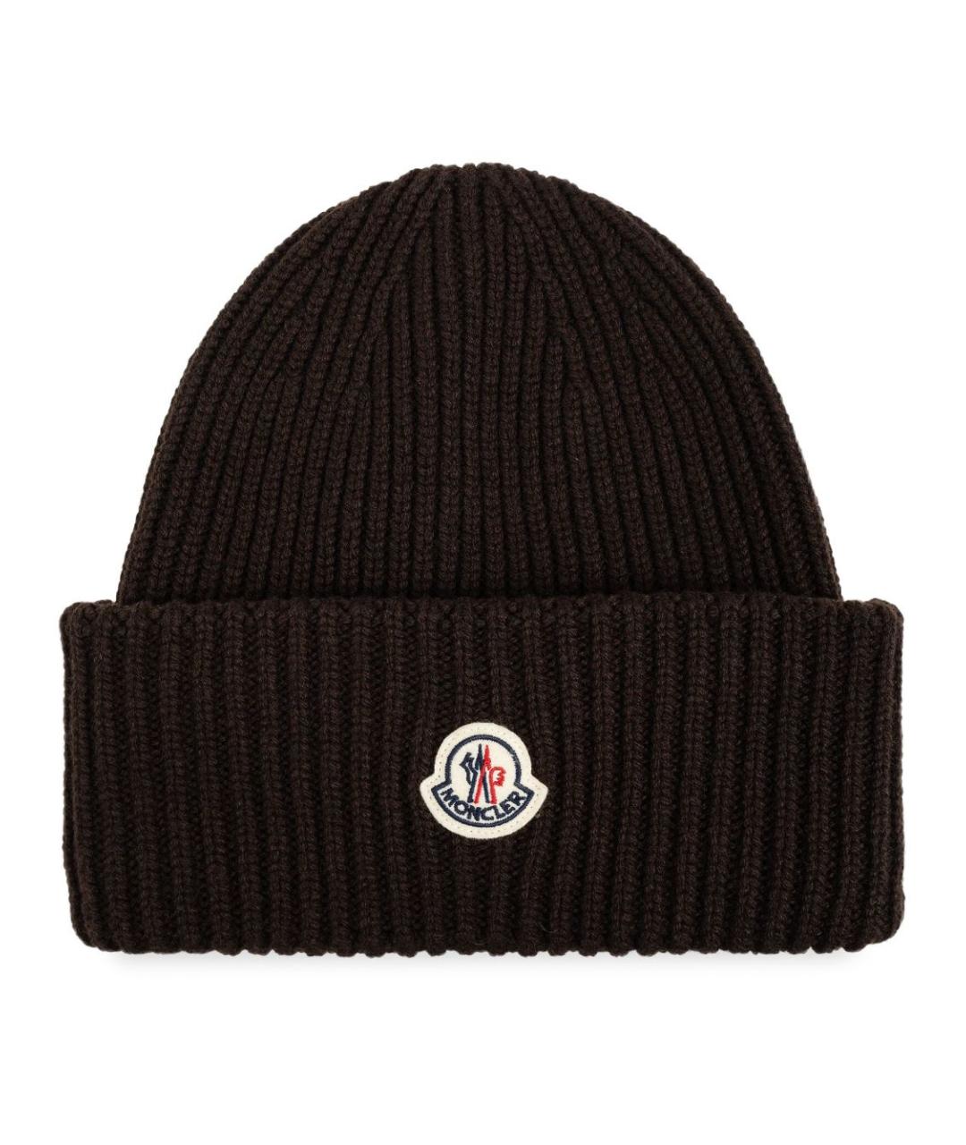 MONCLER Коричневая шерстяная шапка, фото 1