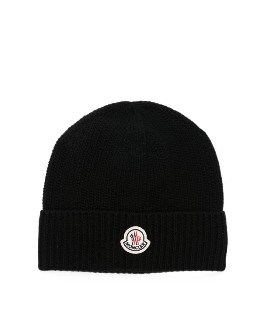 MONCLER Черная шерстяная шапка, фото 1