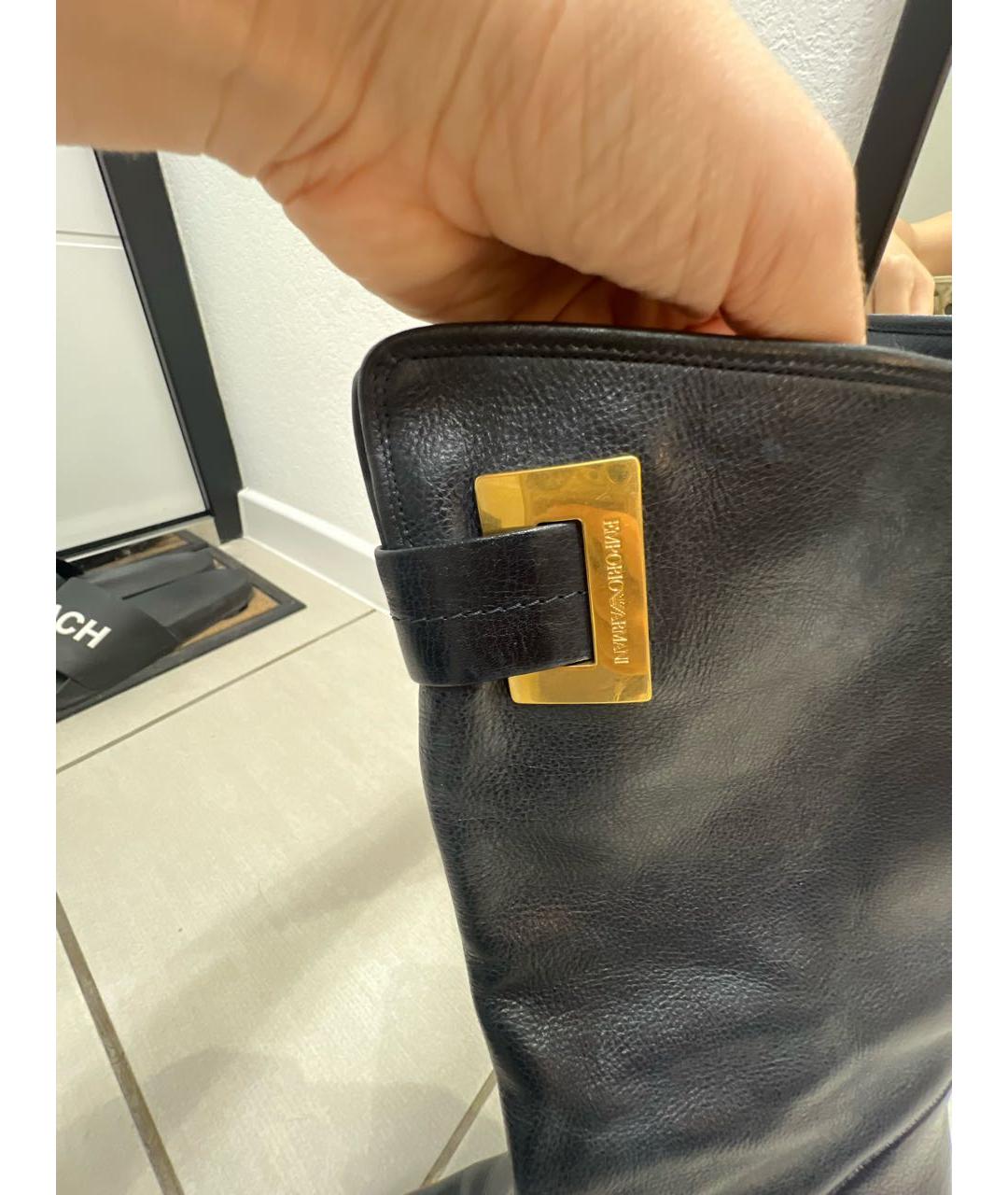 EMPORIO ARMANI Синие кожаные сапоги, фото 4