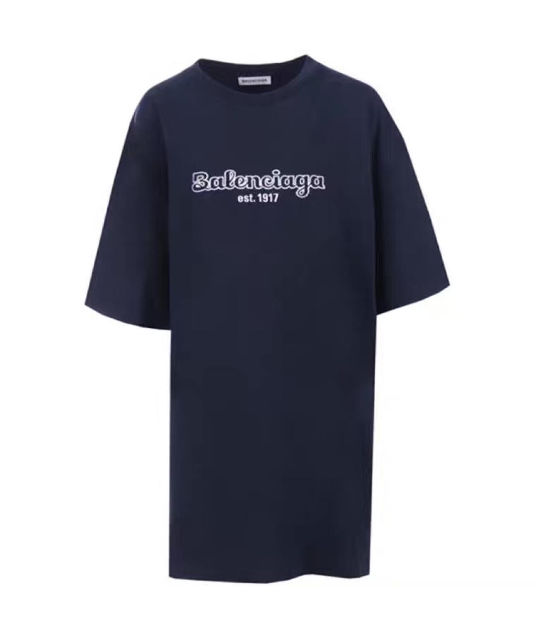 BALENCIAGA Синяя хлопковая футболка, фото 1