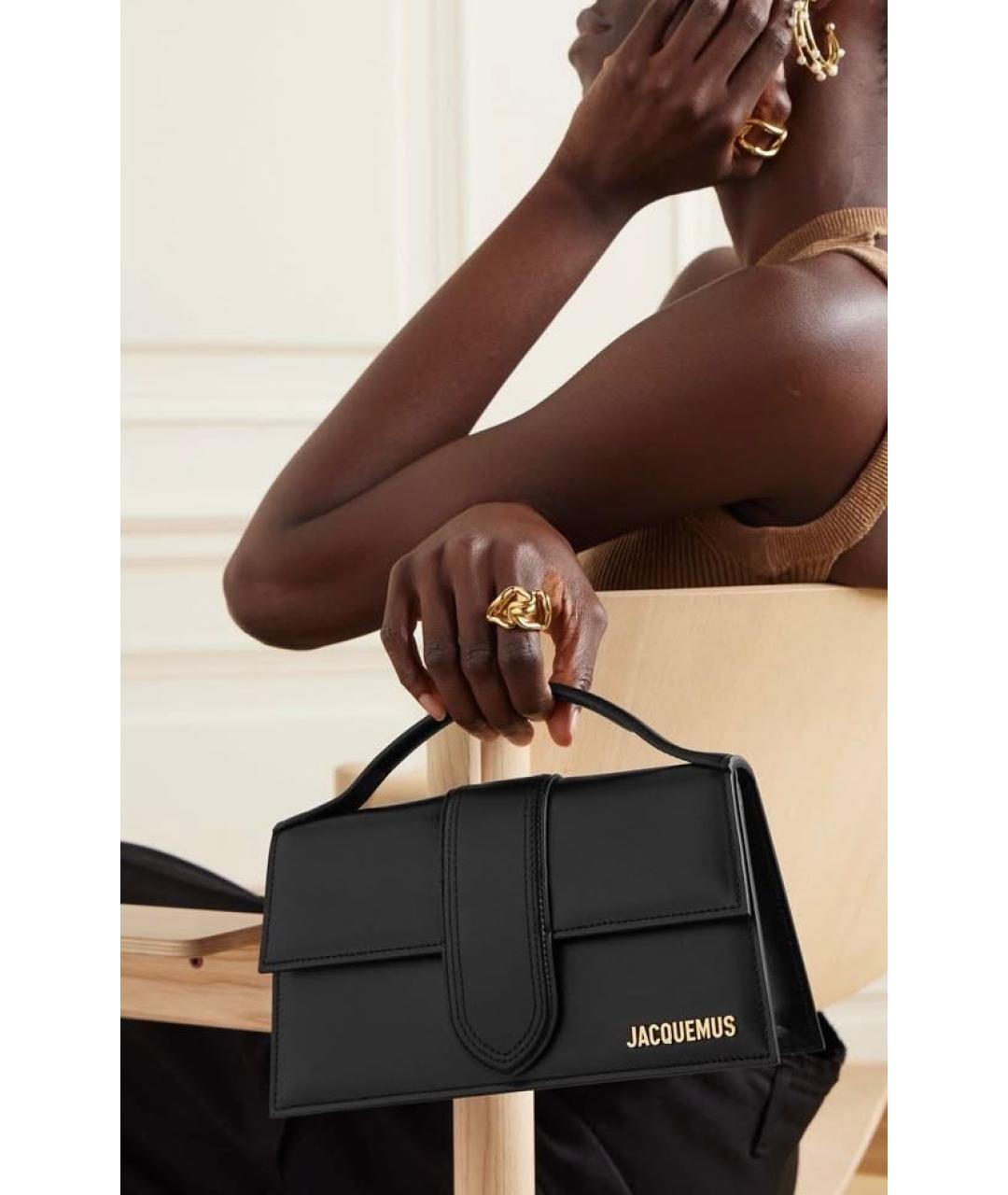 JACQUEMUS Черная кожаная сумка с короткими ручками, фото 7