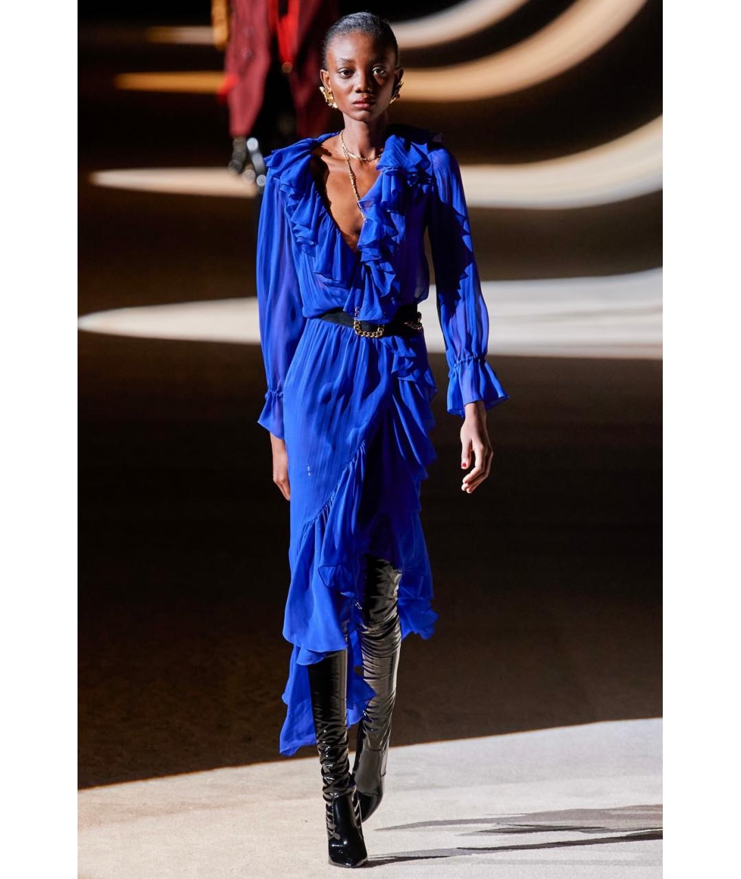 SAINT LAURENT Синее шелковое коктейльное платье, фото 9