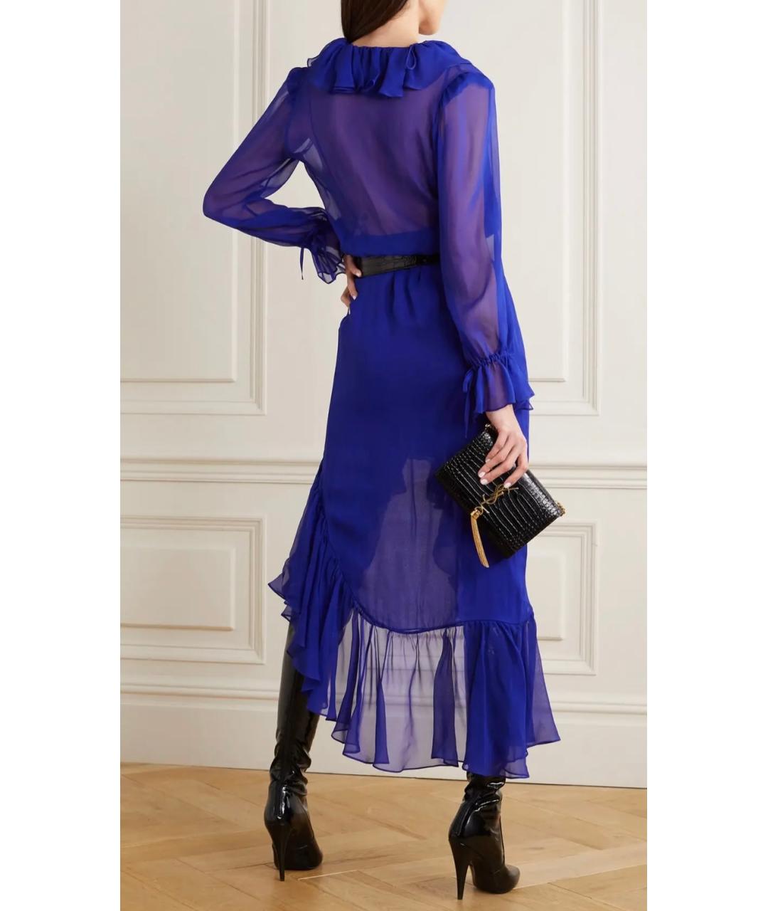 SAINT LAURENT Синее шелковое коктейльное платье, фото 6
