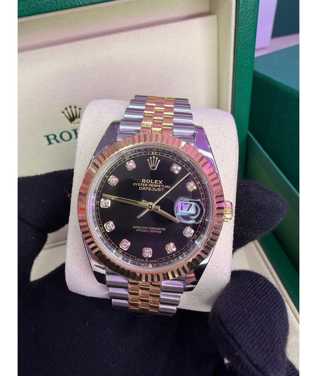 ROLEX Черные часы из желтого золота, фото 2