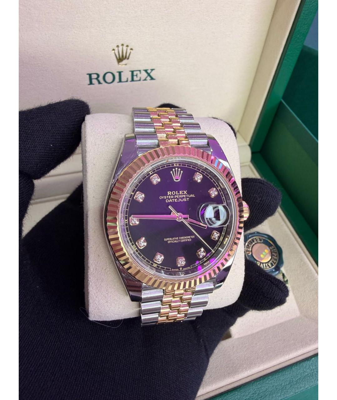 ROLEX Черные часы из желтого золота, фото 4