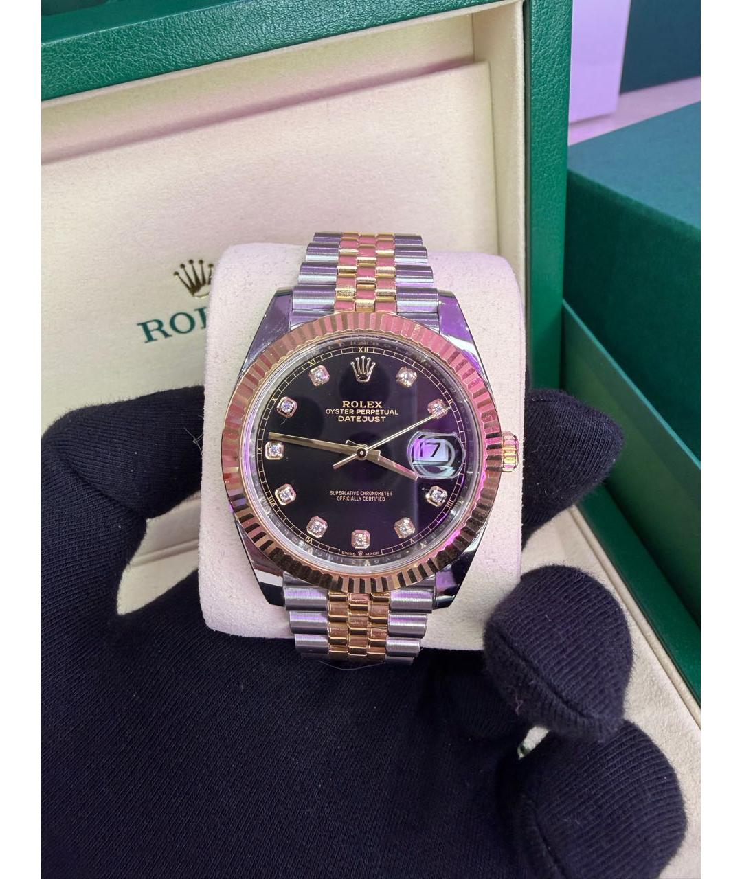 ROLEX Черные часы из желтого золота, фото 8
