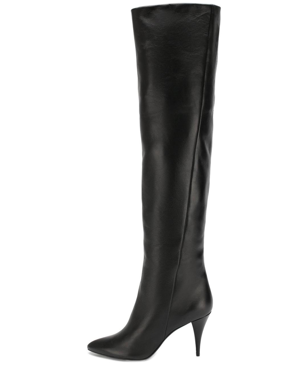 SAINT LAURENT Черные кожаные ботфорты, фото 3