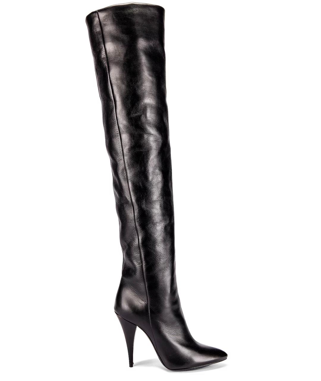 SAINT LAURENT Черные кожаные ботфорты, фото 1