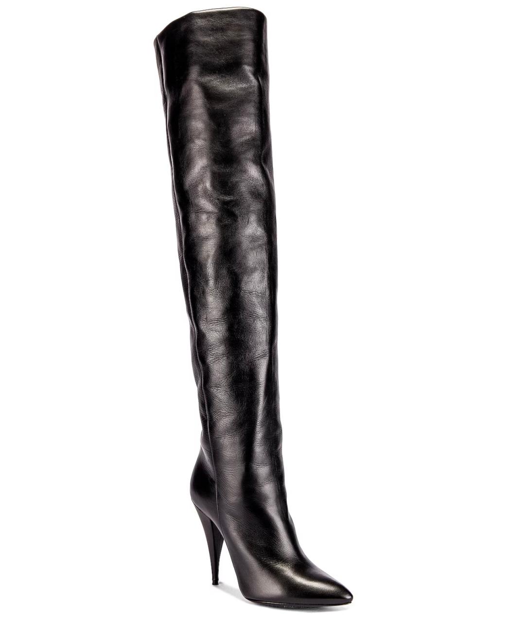 SAINT LAURENT Черные кожаные ботфорты, фото 2