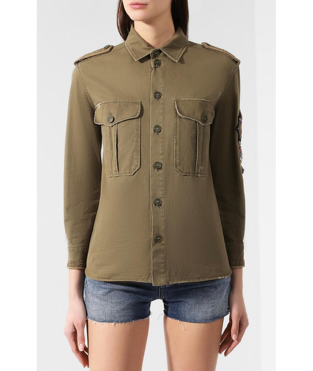 SAINT LAURENT Хаки хлопковая рубашка, фото 4