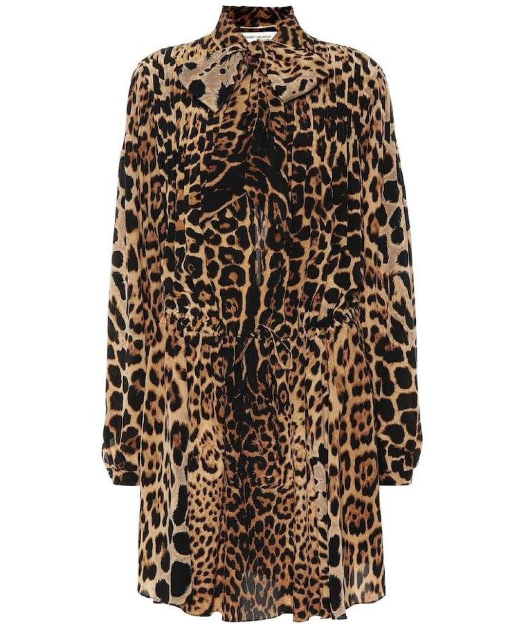 SAINT LAURENT Коричневое шелковое коктейльное платье, фото 1