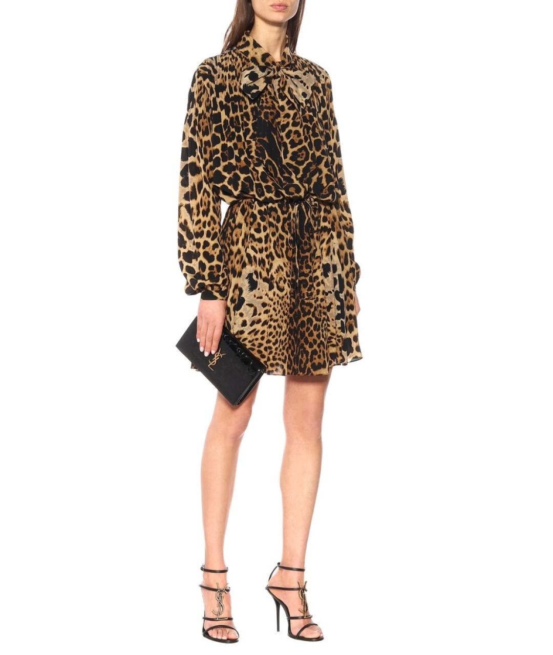 SAINT LAURENT Коричневое шелковое коктейльное платье, фото 2