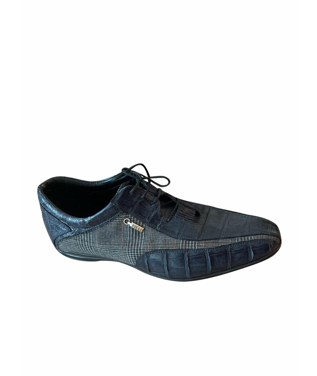 ZILLI Темно-синие туфли из экзотической кожи, фото 1