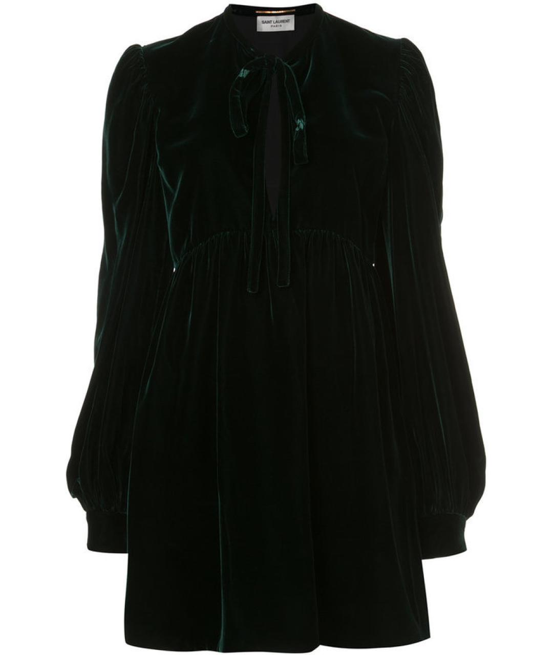 SAINT LAURENT Зеленое бархатное коктейльное платье, фото 1