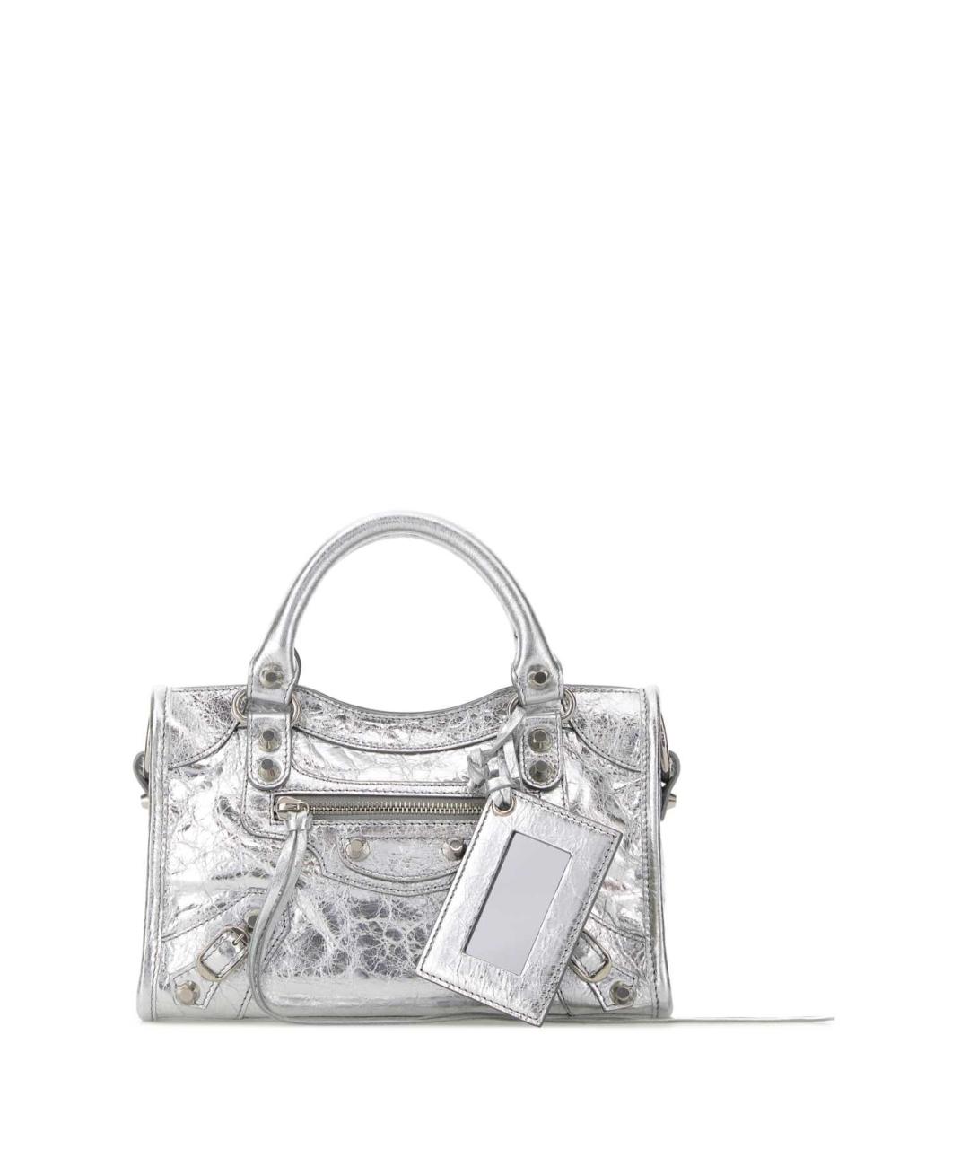 BALENCIAGA Серебряная кожаная сумка тоут, фото 3