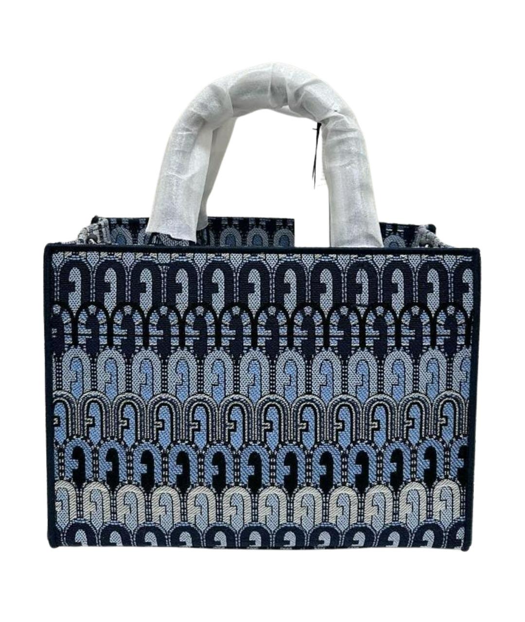 FURLA Синяя жаккардовая сумка с короткими ручками, фото 1