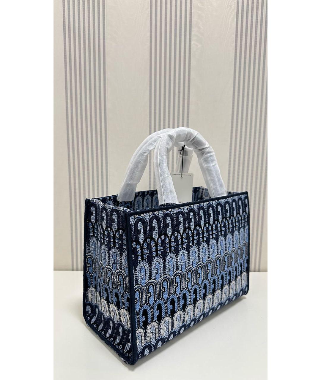 FURLA Синяя жаккардовая сумка с короткими ручками, фото 2