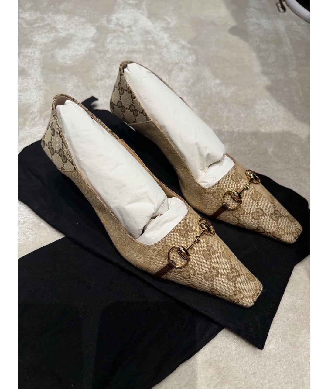 GUCCI Бежевые текстильные туфли, фото 4