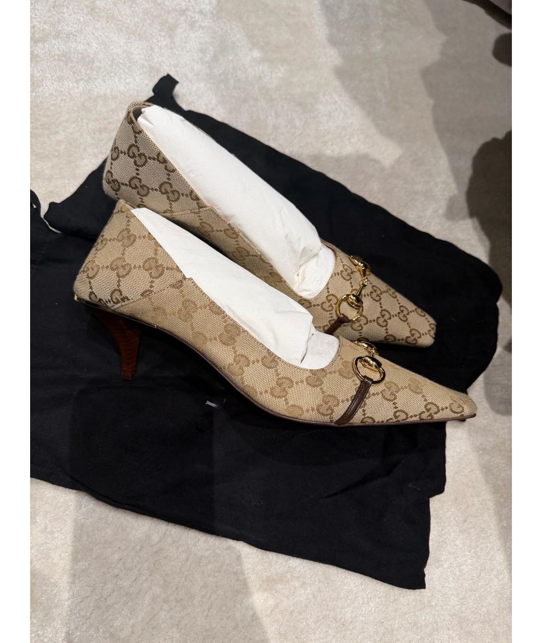 GUCCI Бежевые текстильные туфли, фото 5
