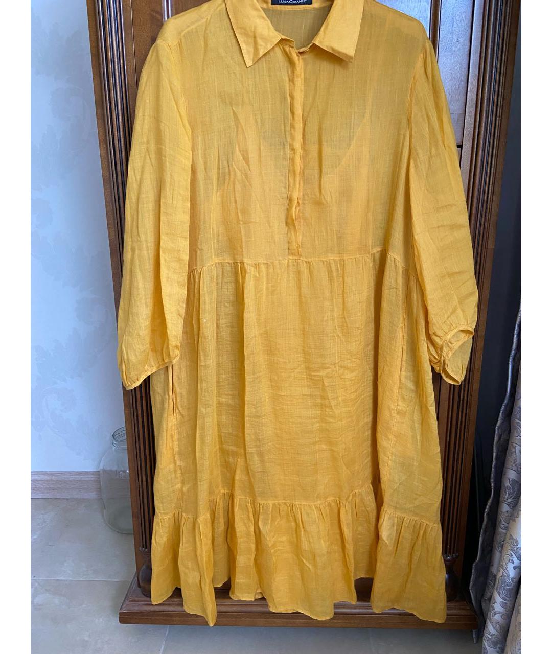 LUISA CERANO Желтое хлопковое повседневное платье, фото 8
