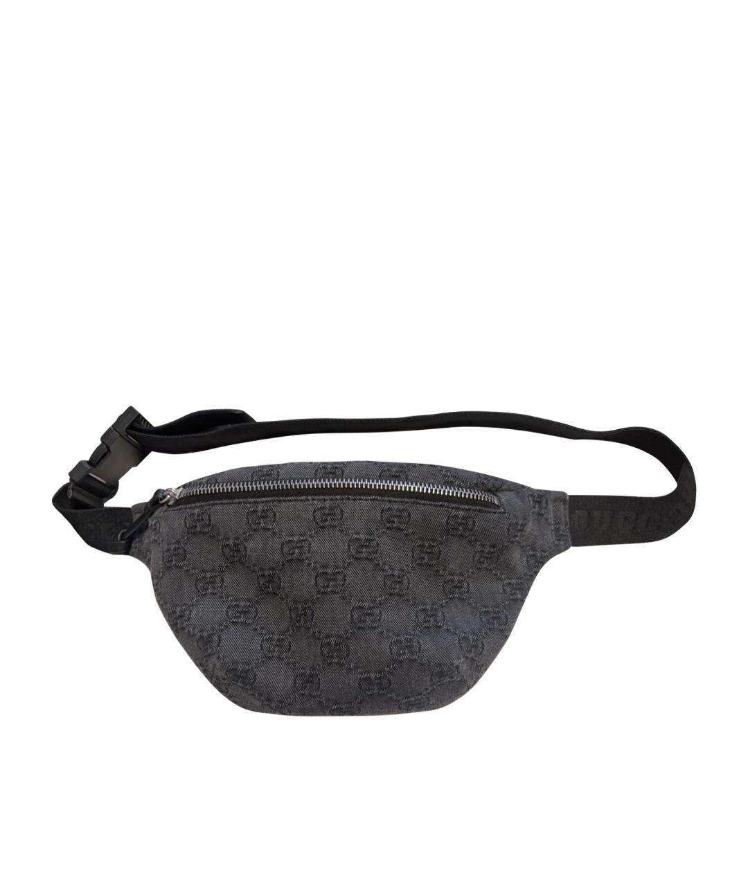 GUCCI Антрацитовая деним поясная сумка, фото 1