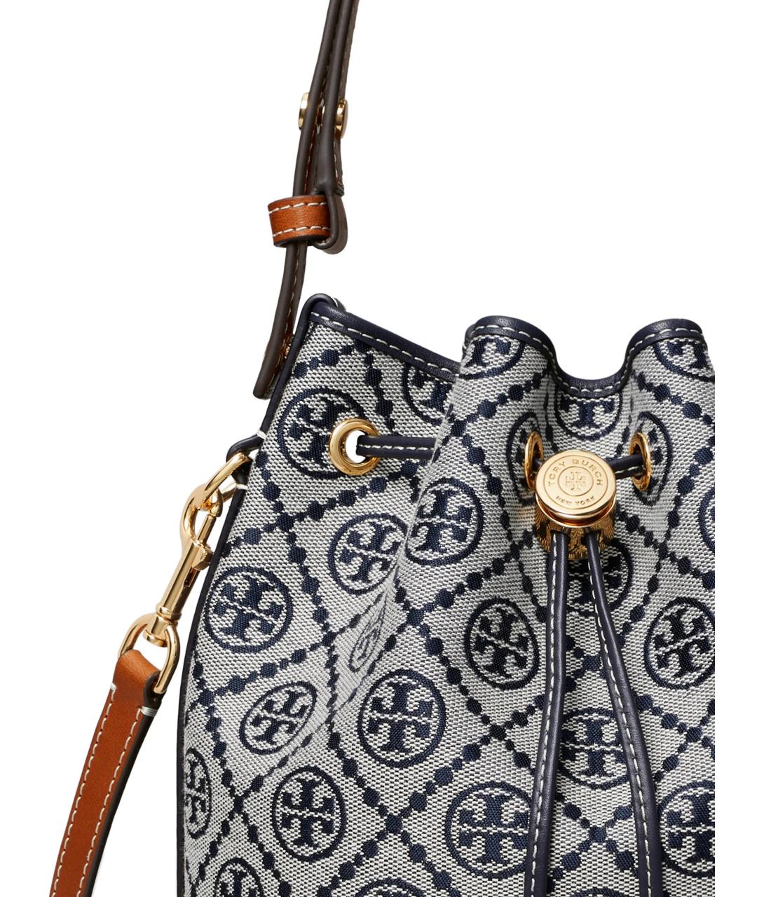 TORY BURCH Темно-синяя сумка с короткими ручками из канвы, фото 4