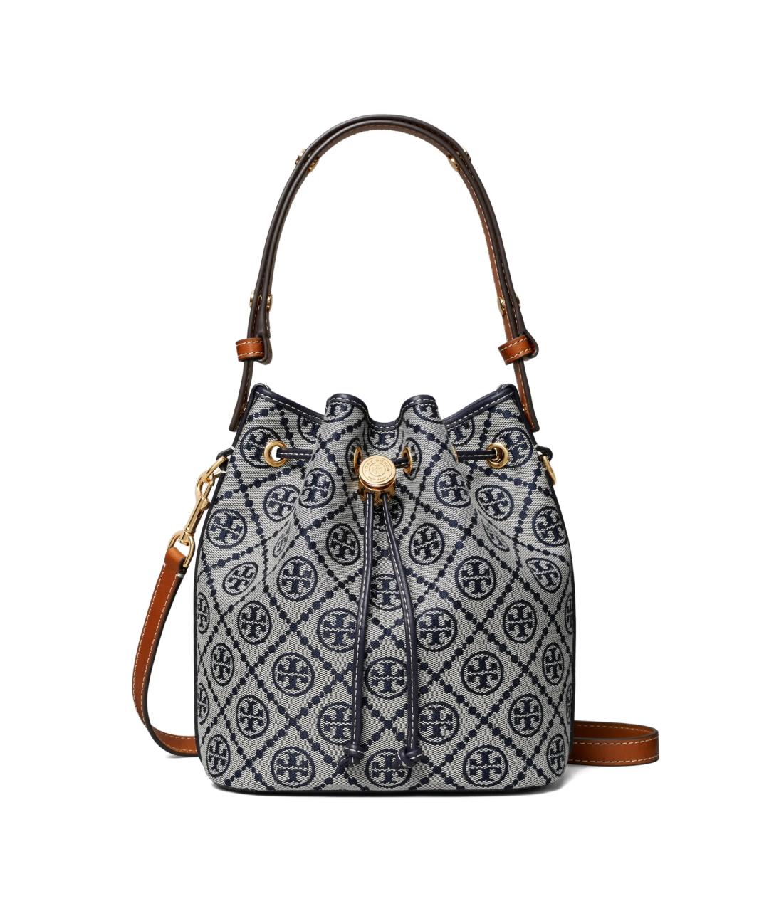 TORY BURCH Темно-синяя сумка с короткими ручками из канвы, фото 1