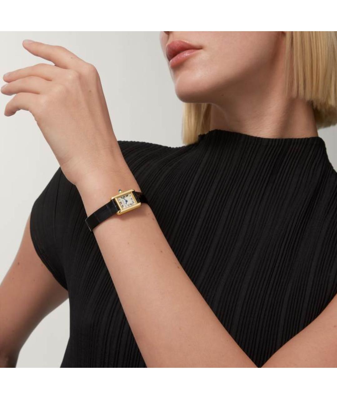 CARTIER Черные часы из желтого золота, фото 2