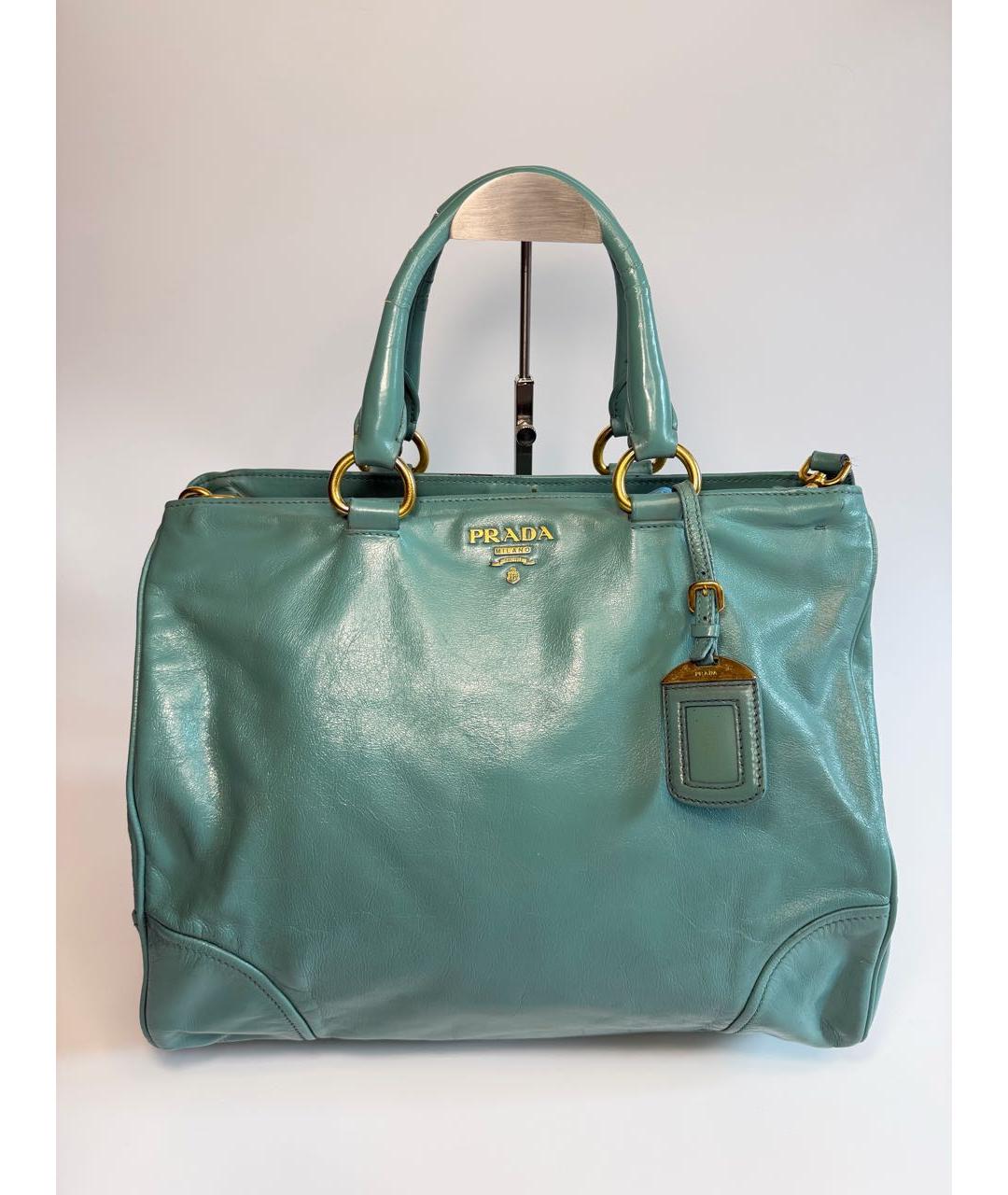 PRADA Бирюзовая кожаная сумка тоут, фото 9